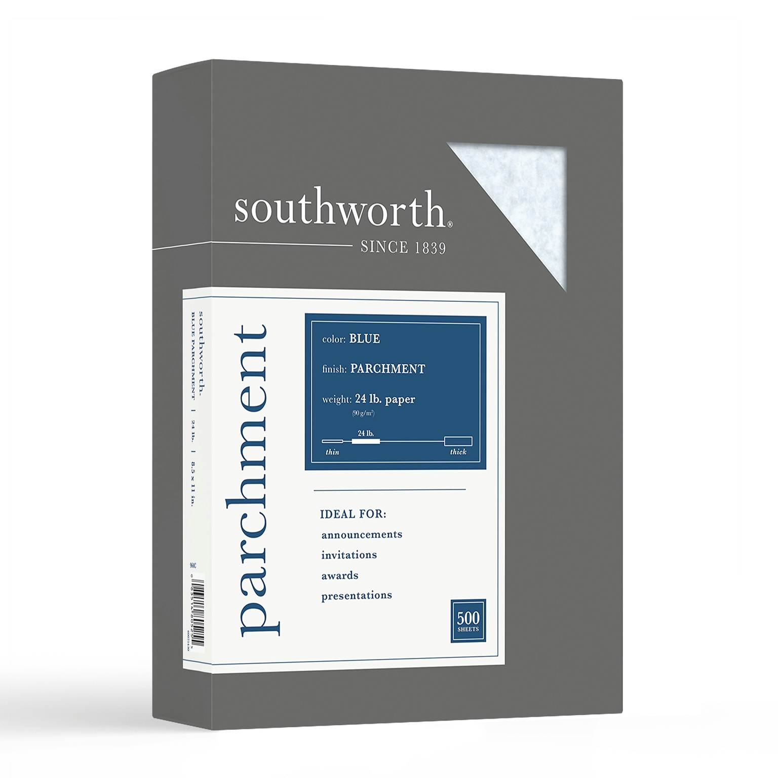 Southworth 8.5 x 11 Business Paper, 24 lbs., Blue with Parchment Finish, 500 Sheets/Ream (964C)