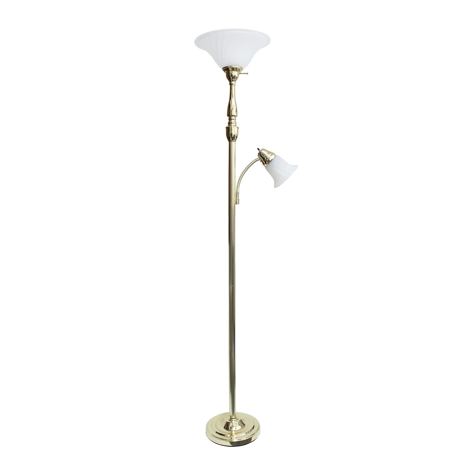 Lalia Home Torchiere Floor Lamp with Reading Light and Marble Glass Shades, Gold (LHF-3003-GL)