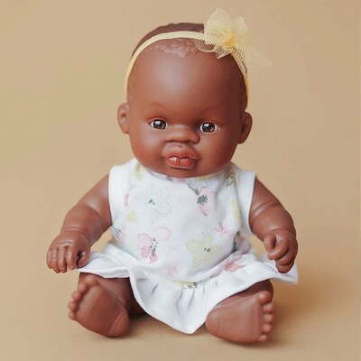 Miniland My Friends & Me Vinyl African Girl Baby Doll, 8.25", Multicolored (MLE33003)