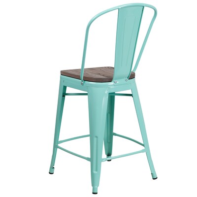 Flash Furniture Carly Contemporary Metal Vertical Back Counter Height Stool, Mint Green (ET353424MINTW)