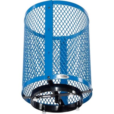 Global Industrial Outdoor Diamond Steel Trash Can w/ Dome Lid & Base, 36 Gallon, Blue (261948BLD)