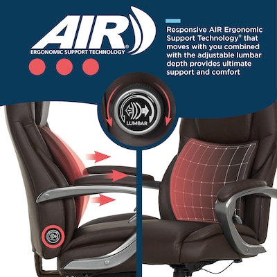 La-Z-Boy Niall AIR Lumbar Pro+ Ergonomic Vegan Leather Executive Big & Tall Chair, 400 lb. Capacity, Dark Brown (60114-DBRN)