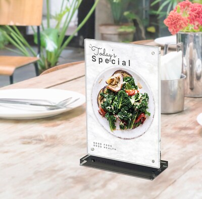 Deflect-O Sign Holder, 4 x 6, Vertical, Table Top, Black/Clear Acrylic (WP249-TR46B)