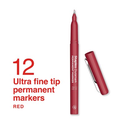 Staples Duramark Permanent Marker, Ultra Fine Tip, Red, Dozen (ST62947)