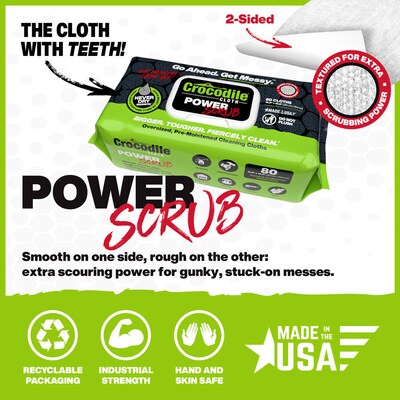 Crocodile Cloth PowerSCRUB Cleaning Cloths, 15 x 10, 80/Pack (6500-080)