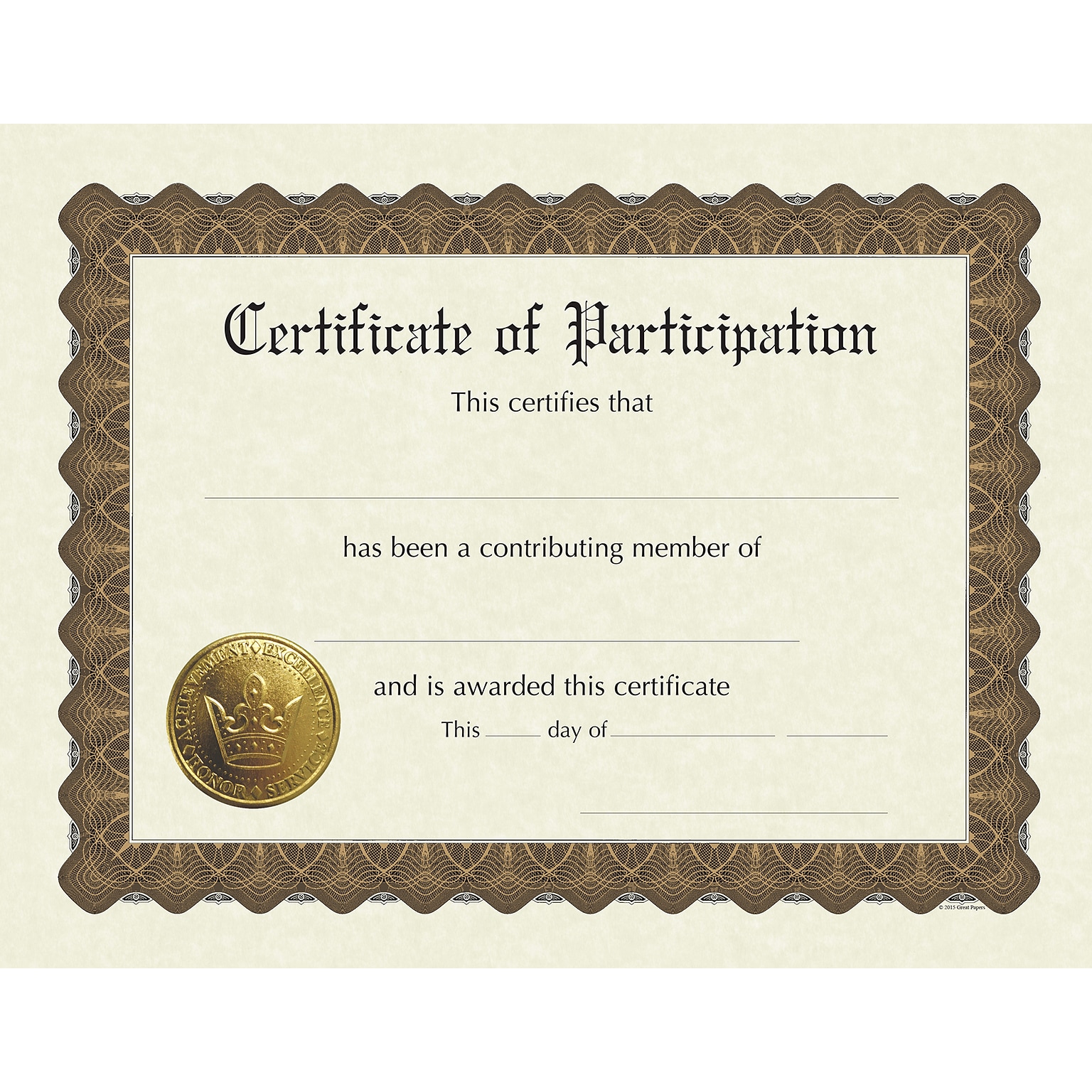 Great Papers! Certificate of Participation, 8.5 x 11, Multicolored, 6/Pack (930800)