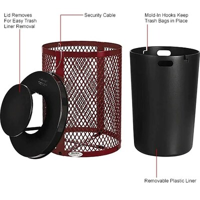 Global Industrial Outdoor Diamond Steel Trash Can w/ Rain Bonnet Lid, 36 Gallon, Red (261926RD)