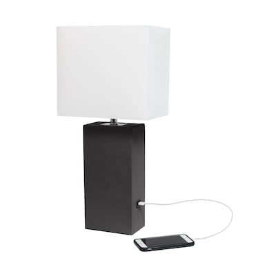 Lalia Home Lexington 21" Modern Bedside Table Lamp, White Fabric Shade, Feit LED Bulb, Espresso Brown (LHT-3012-BW-LB)