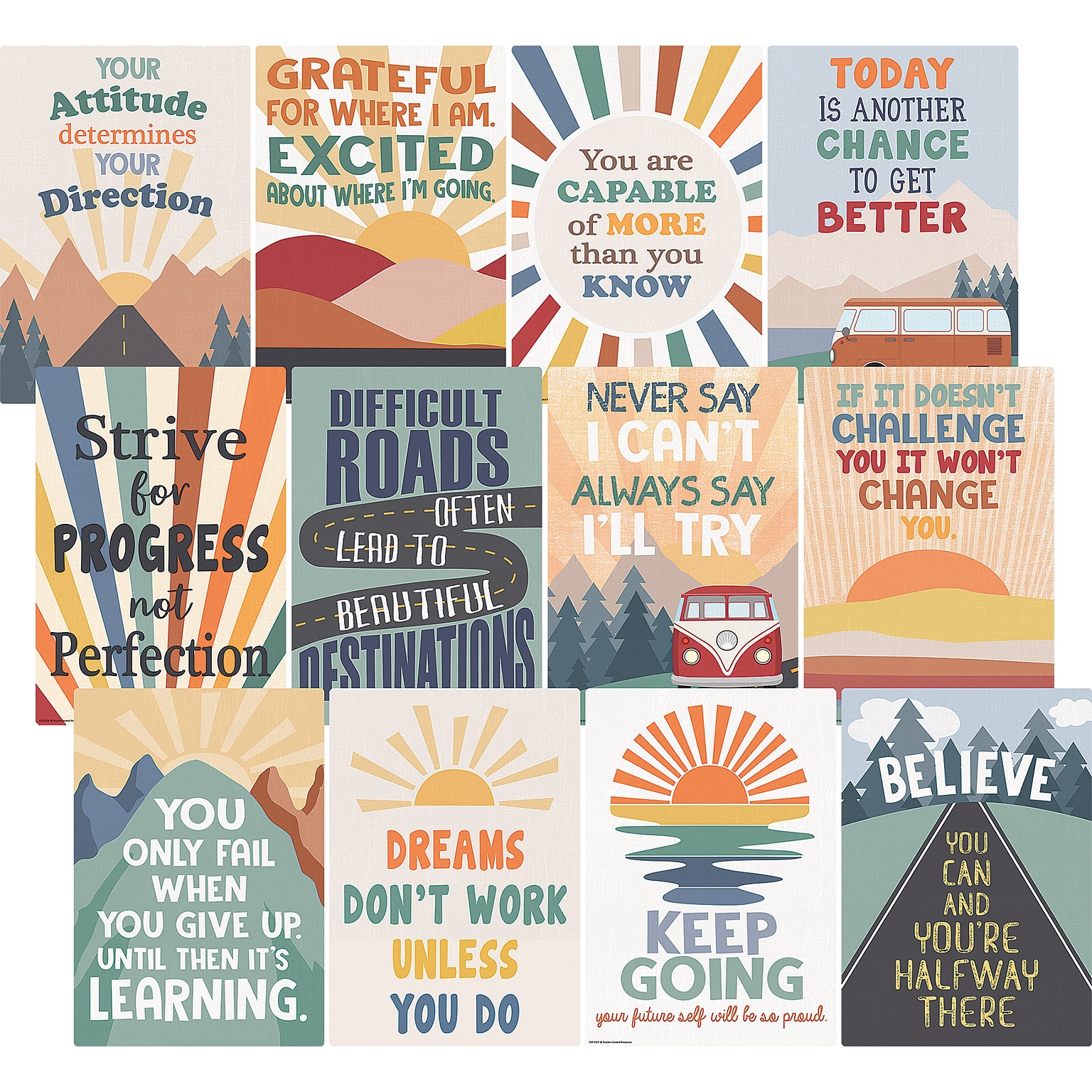 Teacher Created Resources 11 x 15-3/4 Moving Mountains Road Trip Positive Sayings Small Poster Pack, 12/Pack (TCR9229)