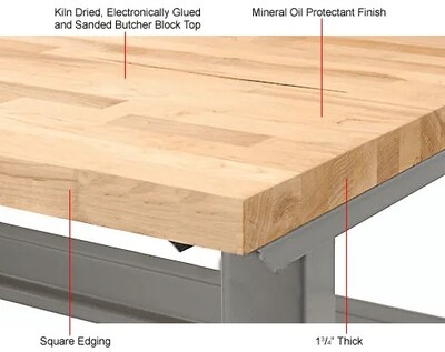 Global Industrial Height Adjustable Workbench, 72"W x 30"D, Birch Square Edge, Gray (318913GY)