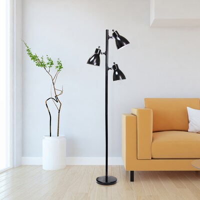 Creekwood Home Essentix 64" Metal 3 Light Floor Lamp with Adjustable Cone Shades (CWF-3002-BK)