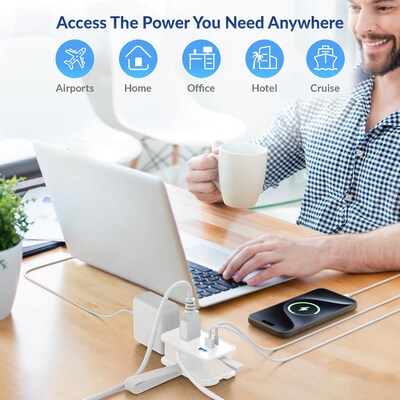 Uncaged Ergonomics 3-Outlet 3-USB Port Power Strip, 3', White (TC-w)