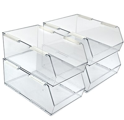 Azar Displays Large Narrow Plastic Storage Bin, Clear, 4/Pack (556712-4PK)