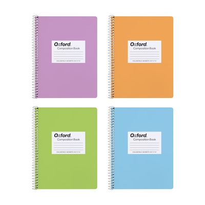 Oxford Composition Notebooks, 7.5 x 9.75, College Ruled, 80 Sheets, Assorted Colors, 4/Pack (64947