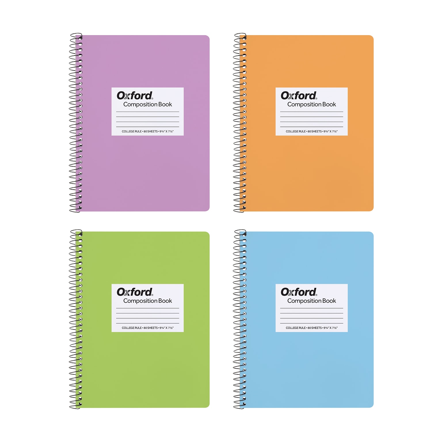 Oxford Composition Notebooks, 7.5 x 9.75, College Ruled, 80 Sheets, Assorted Colors, 4/Pack (64947)