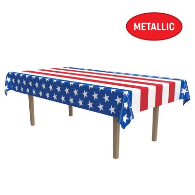 Beistle Fourth of July 54" x 108" Stars & Stripes Plastic Tablecover, 2/Pack (56591)