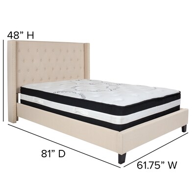 Flash Furniture Riverdale Tufted Upholstered Platform Bed in Beige Fabric with Pocket Spring Mattress, Full (HGBM34)