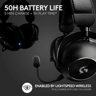 Logitech PRO X 2 LIGHTSPEED Wireless Bluetooth Stereo Gaming Over-the-Ear Headset, 3.5mm, Black (981-001262)