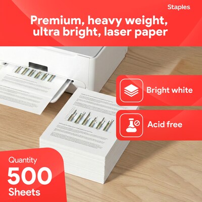 Staples 8.5 x 11 Laser Paper, 32 lbs., 98 Brightness, 500/Ream (85047 / 86047)