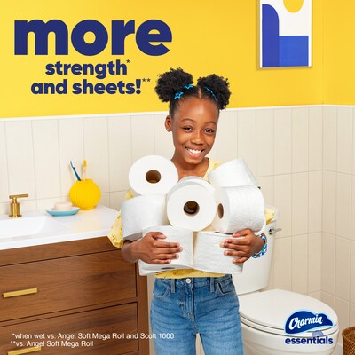 Charmin Essentials Mega Toilet Paper, 1-Ply, White, 407 Sheets/Roll, 9 Rolls/Pack, 4 Packs/Carton (04536)
