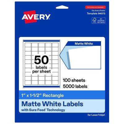 Avery Rectangle Laser/Inkjet Multipurpose Labels, White, 50 Labels/Sheet, 100 Sheets/Pack (19479311273)