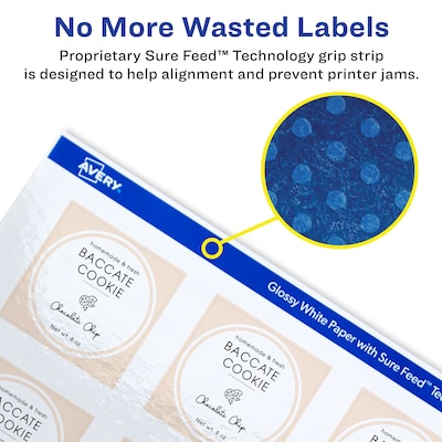 Avery Laser/Inkjet Multipurpose Labels, 2" x 2", Glossy White, 120 Labels/Pack (94107)
