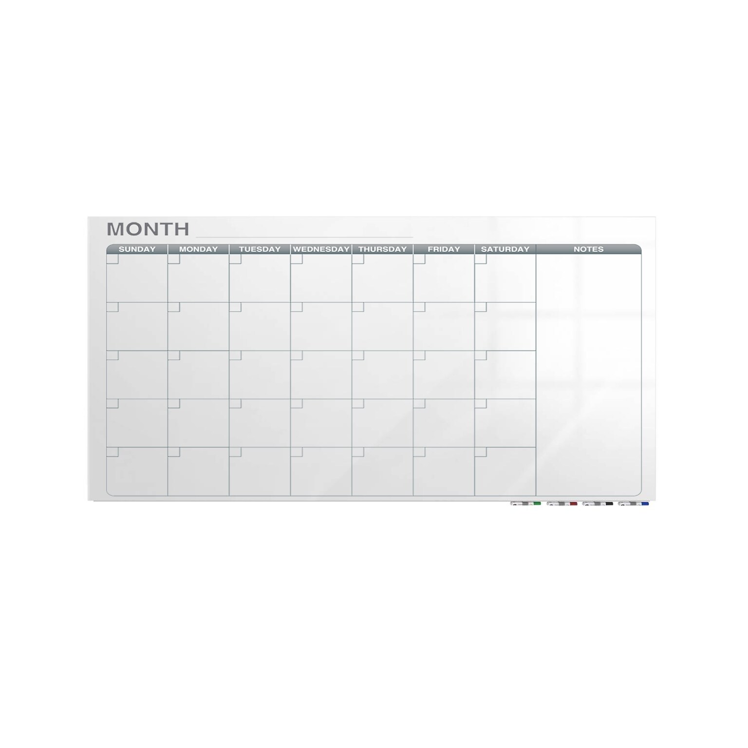 Ghent Calendar Harmony Glassboard w/ Standoffs, Round Corners, 1 Month Calendar, Magnetic, 3H x 4W (GRPHMYRM31M-34)