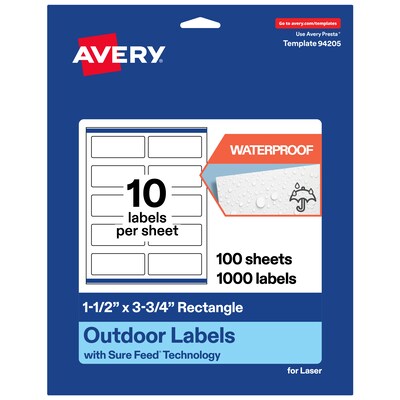 Avery Rectangle Laser Multipurpose Labels, 1.5 x 3.75, White, 1000/Box (19479399215)