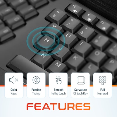 Delton Wireless Ergonomic Keyboard and Optical Mouse Combo, Black (DKMBKB200BD2)