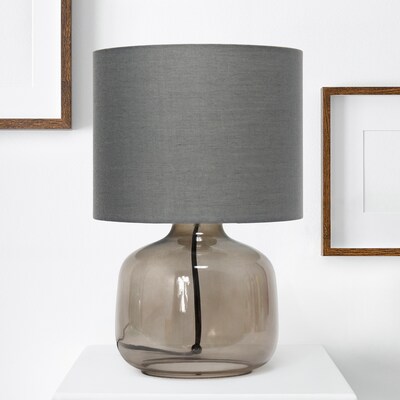 Creekwood Home Round Modern Glass 13.75" LED Table Lamp, Smoke/Gray (CWT-1015-SG)