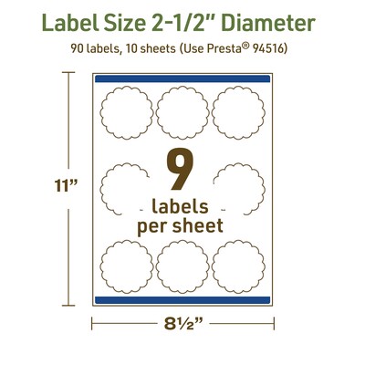 Avery Dissolvable Decorative Edge Multipurpose Labels, 2.5" Dia., Off-white, 90/Pack (94516)