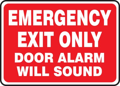 Accuform EMERGENCY EXIT ONLY DOOR ALARM WILL SOUND Adhesive Wall Sign, 10 x 14,  Red/White (MEXT411VS)