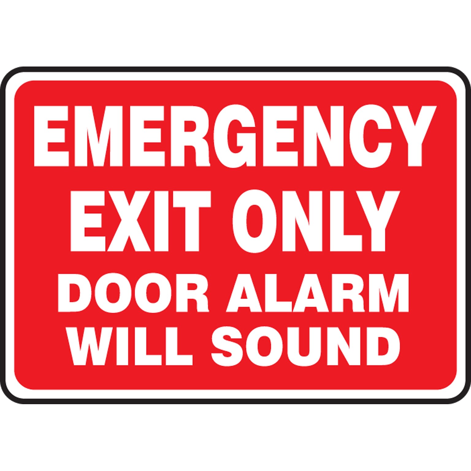 Accuform EMERGENCY EXIT ONLY DOOR ALARM WILL SOUND Adhesive Wall Sign, 10 x 14,  Red/White (MEXT411VS)