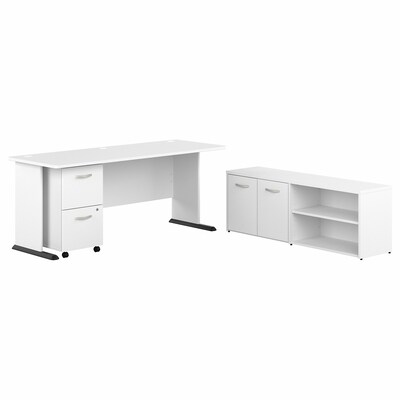 Bush Business Furniture Studio A 72W Computer Desk with File Cabinet and Storage Cabinet, White (ST