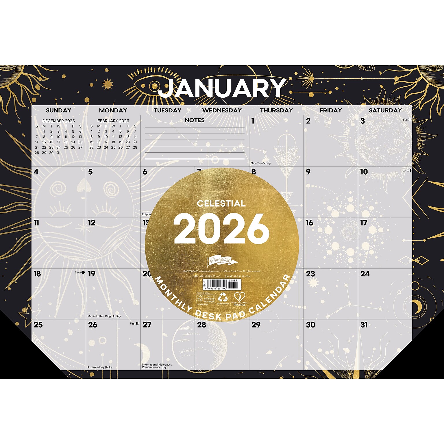2026 Willow Creek Celestial 17 x 12 Monthly Desk Pad Calendar (57100)