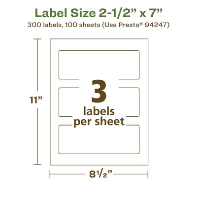 Avery EcoFriendly Laser/Inkjet Rectangle Multipurpose Labels, 2-1/2" x 7", White, 300/Box (94247)