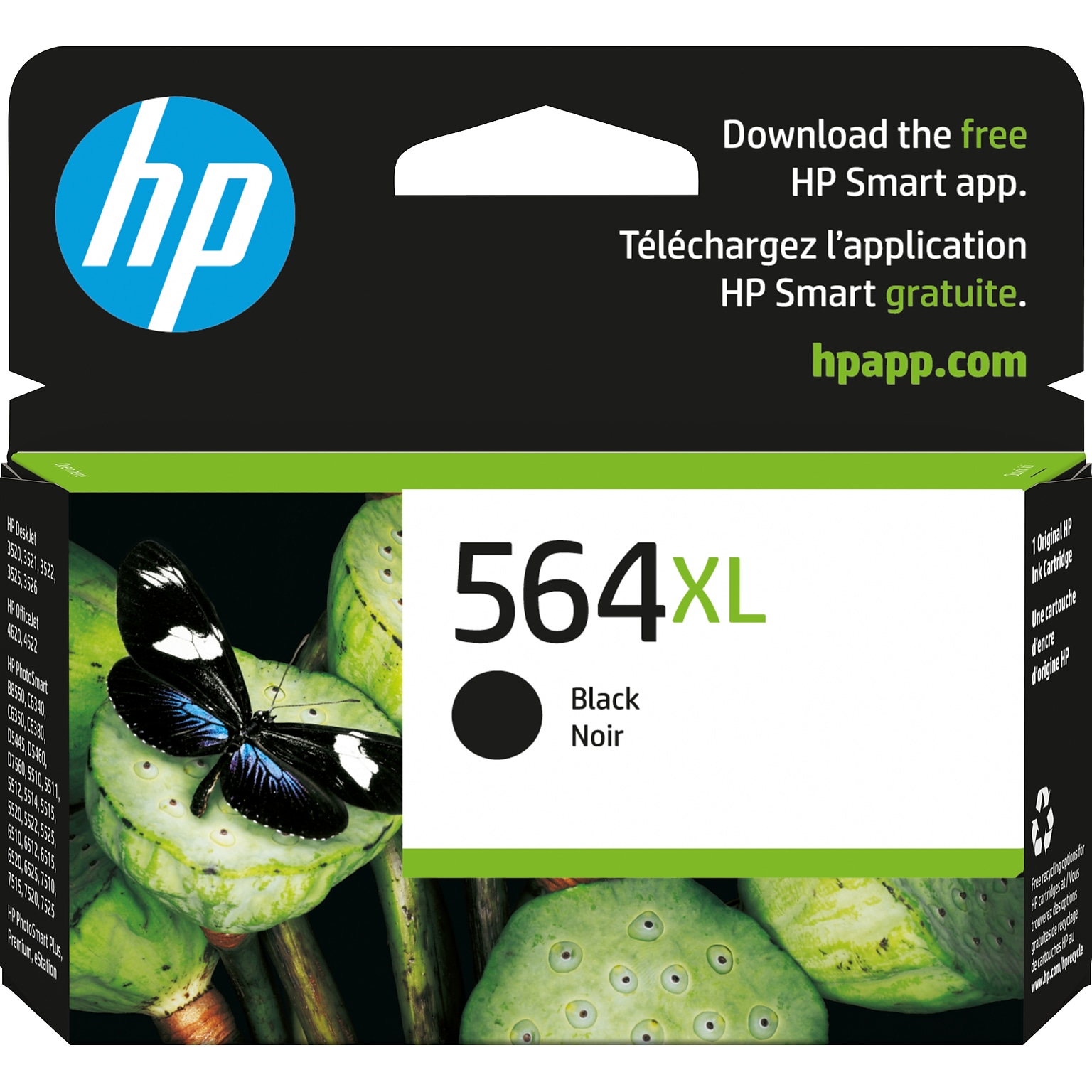 HP 564XL Black High Yield Ink Cartridge, Prints Up to 550 Pages (CN684WN#140)