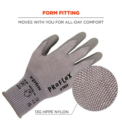 Ergodyne ProFlex 7024 PU Coated Cut-Resistant Gloves, ANSI A2, Gray, XL, 12 Pair (10395)