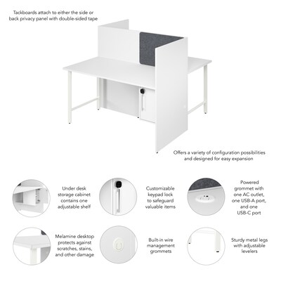 Bush Business Furniture Hustle 60"W 2 Person Back to Back Cubicle Panel Workstation, White (HUS032WH)