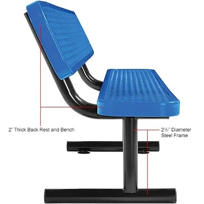 Global Industrial 6' Outdoor Steel Bench w/ Backrest, Expanded Metal, Blue (277154BL)