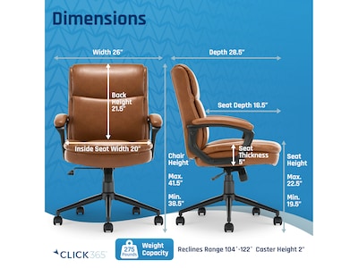 Click365 Transform 2.0 Ergonomic Bonded Leather Swivel Desk Chair, Cognac (CCHR10007A)