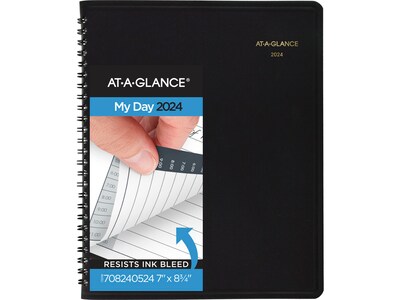 2024 AT-A-GLANCE 24-Hour 7 x 8.75 Daily Appointment Book, Black (70-824-05-24)