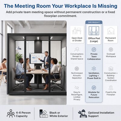 Uncaged Ergonomics Modular Acoustic Office Pod with Ventilation, Lighting and Power, Large, Black (POD-L-Black)