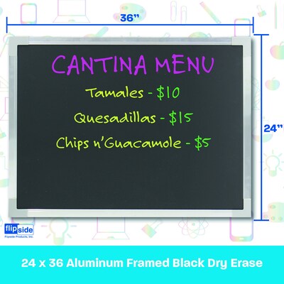 Flipside Dry-Erase Blackboard, Aluminum Frame, 24" x 36" (17931)