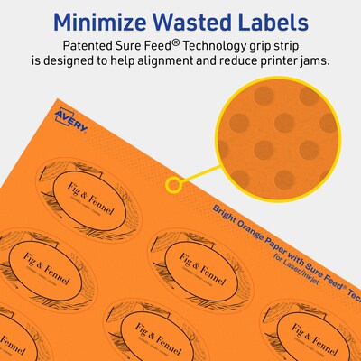 Avery Laser/Inkjet Multipurpose Oval Labels, 1.5" x 2.5", Bright Orange, 180/Pack (94051)