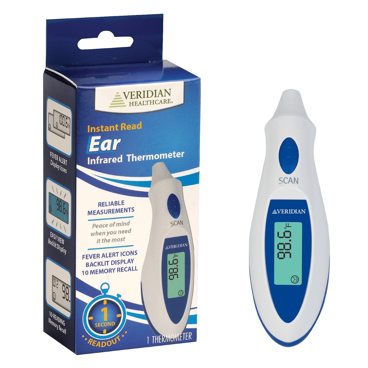 Veridian Healthcare Infrared Digital Ear Thermometer, White (09-340)