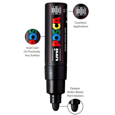 POSCA PC-7M Water Based Paint Marker, Broad Bullet Tip, Black, 2/Pack (UBCPC7MBLACK-2)