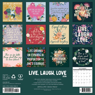 2026 Willow Creek Live, Laugh, Love 12 x 12 Monthly Wall Calendar (51825)