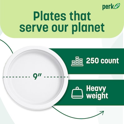Perk™ Eco Compostable Paper Plates, 9, White, 250/Pack (PK61287)