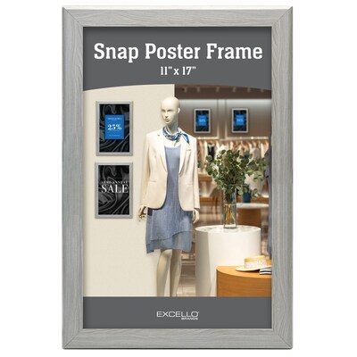 Excello Brands Plastic Snap Frame, 11 x 17, Vertical/Horizontal, Wall Mounted, Gray Oak (SF-1117-GRYOAK)